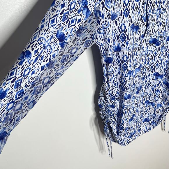 Ibkul Long Sleeve Quarter Zip Top Womens XL Blue White Mesh Elephant Print - Picture 6 of 8